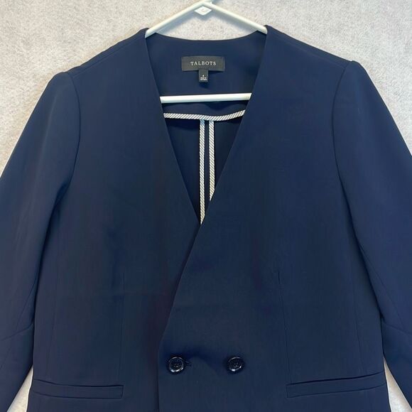 TALBOTS Women’s Blazer Size 4 Navy Blue Double-Breasted Career Jacket Lined Work - Picture 2 of 12
